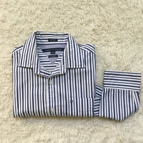 TOMMY HILFIGER Striped Classical Shirt Button Down Long Sleeve Pocket Up SP  iva - Picture 4 of 6